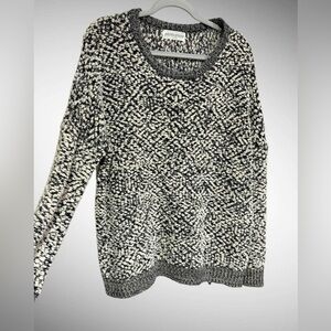 Pants Store Large Black Ivory Textured Boucle Knit Pullover Cozy Sweater